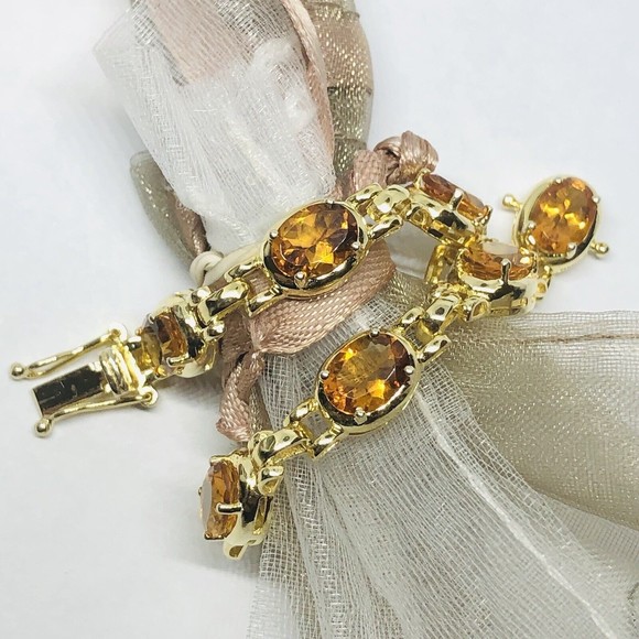 Unbranded Jewelry - Vintage Sterling Silver Gold Clad Yellow Citrine Bracelet 6 3/4”